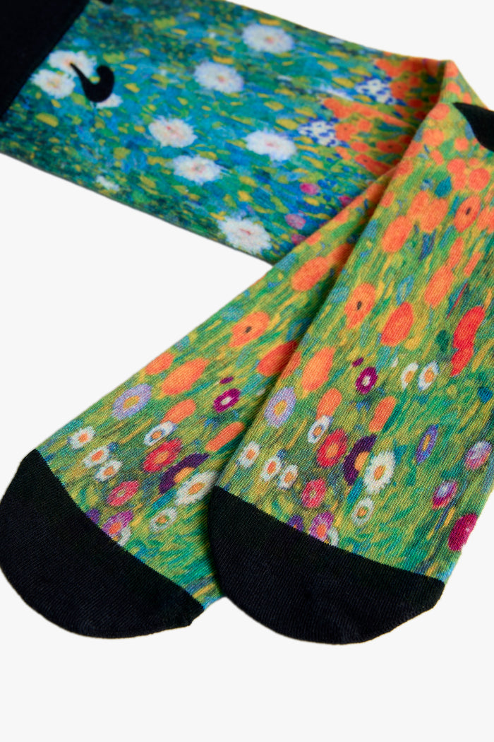 Detailed view of socks inspired by Klimt